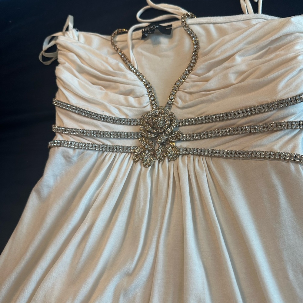 Sky White Bikini Top with Silver Embellishments